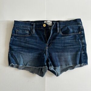 Frame Le Cutoff Frayed Mid Rise Denim Shorts